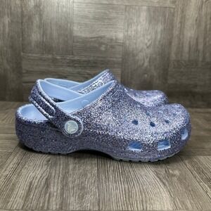 Crocs Clog Kids J2 Purple Glitter Sparkly Slip On Moon Jelly NEW